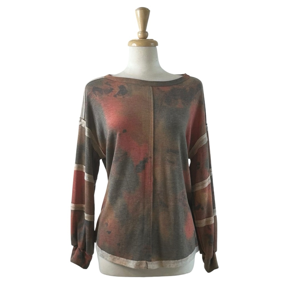 CES FEMME Sweater Small Tie Dye Camo Long Sleeve Lightweight Red Brown Oversized